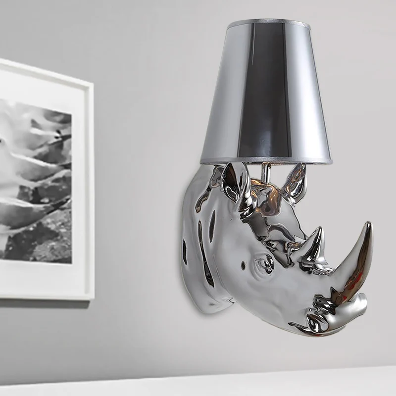 Hars Zilver/Goud Blaker Lichtpunt Neushoorn 1-Light Rustieke Wandmontage Verlichting voor Slaapkamer met Kegel Stoffen Sch...