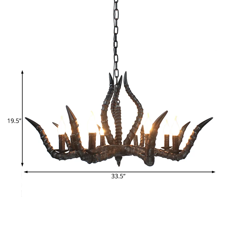 Hars zwarte hangende kroonluchter hoorn 8 lampen traditionele hanglamp voor restaurant Clearhalo