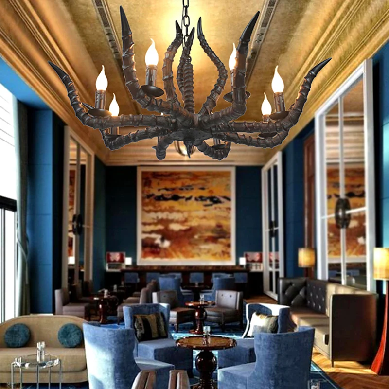 Hars zwarte hangende kroonluchter hoorn 8 lampen traditionele hanglamp voor restaurant Clearhalo