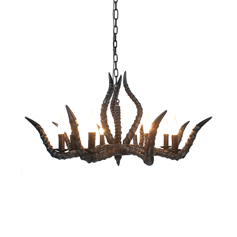 Hars zwarte hangende kroonluchter hoorn 8 lampen traditionele hanglamp voor restaurant Clearhalo