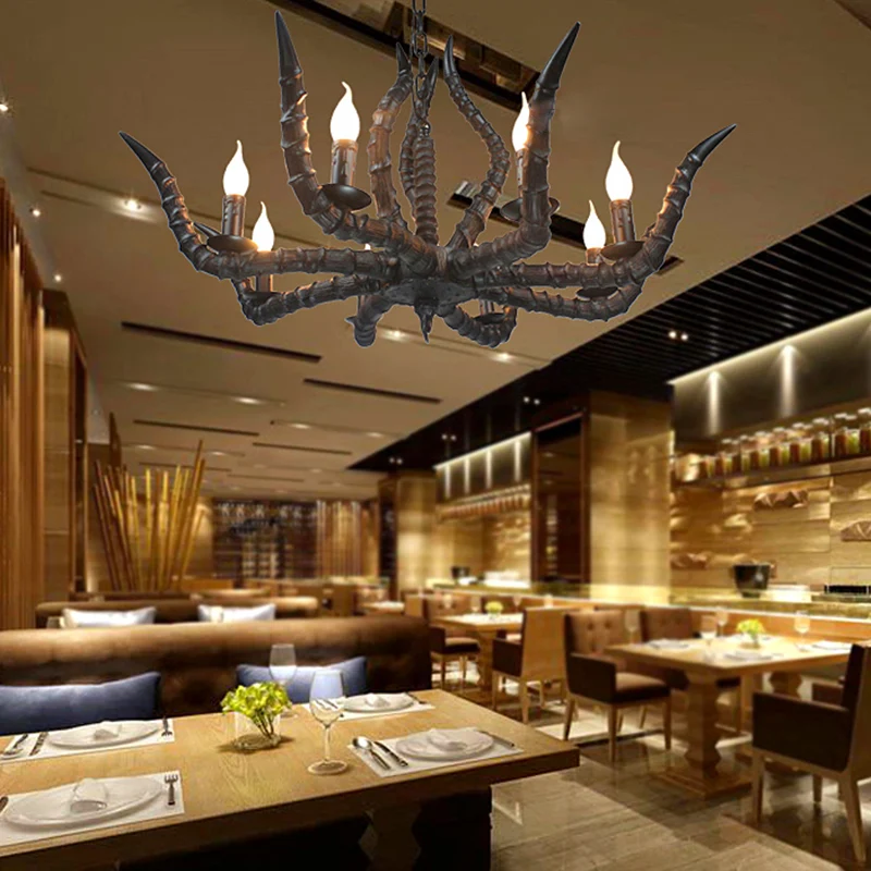 Hars zwarte hangende kroonluchter hoorn 8 lampen traditionele hanglamp voor restaurant Clearhalo