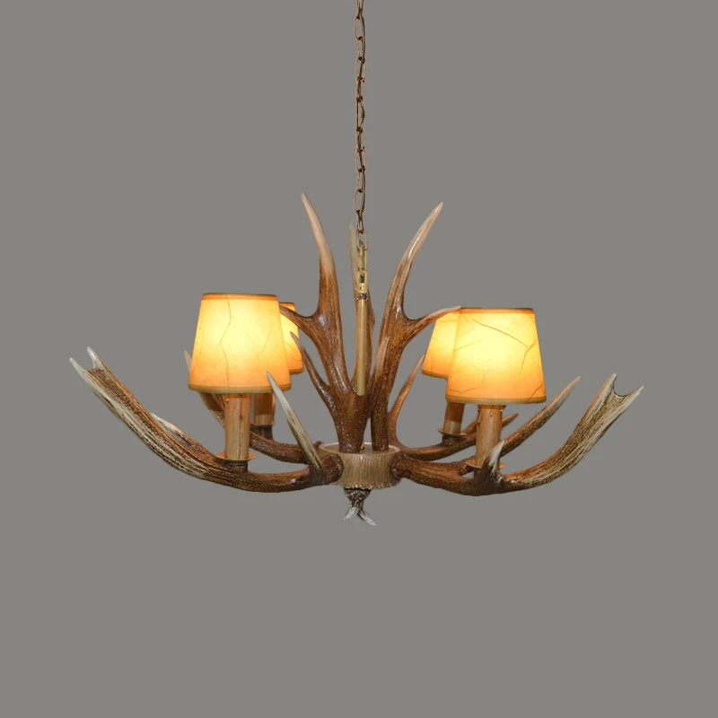 Harsbruine plafondkroonluchter Tak 4/6/8 lampen Traditionele hanglamp met beige kegelvormige stoffen kap Clearhalo