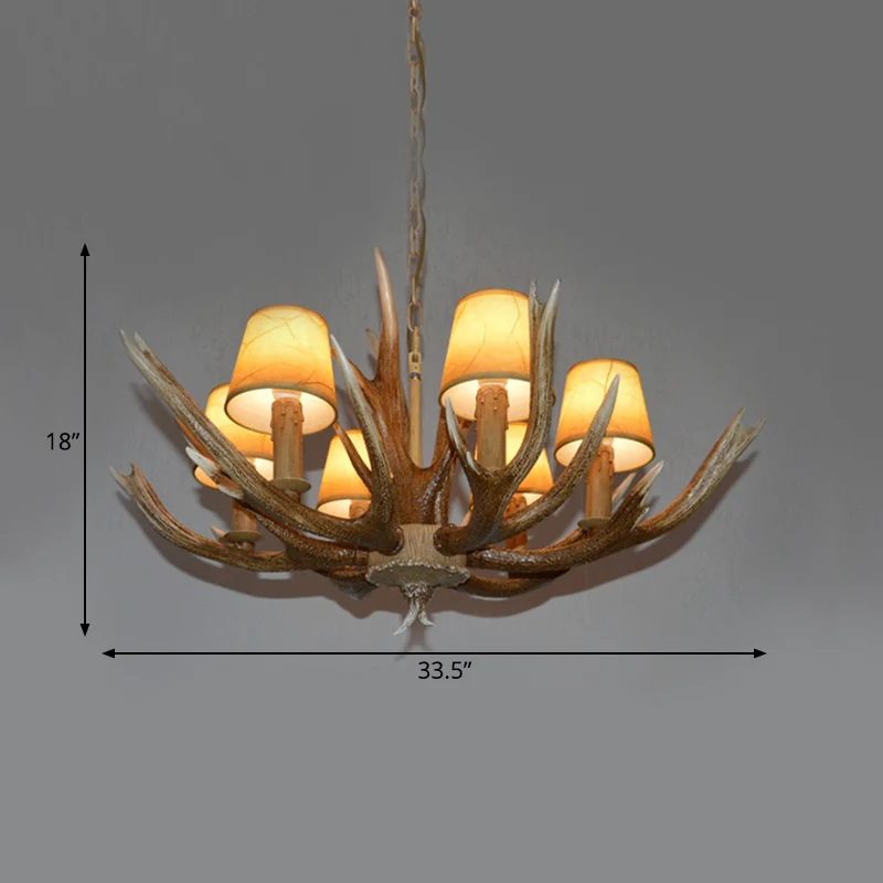 Harsbruine plafondkroonluchter Tak 4/6/8 lampen Traditionele hanglamp met beige kegelvormige stoffen kap Clearhalo