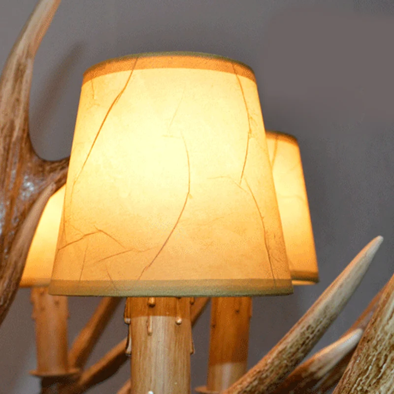 Harsbruine plafondkroonluchter Tak 4/6/8 lampen Traditionele hanglamp met beige kegelvormige stoffen kap Clearhalo