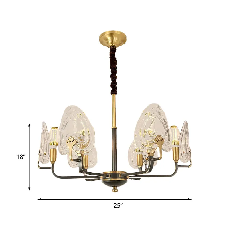 Hartvormige slaapkamer hangende kroonluchter Koloniaal helder prismatisch glas 6/8 lampen Zwart en goud plafondlamp Clearhalo