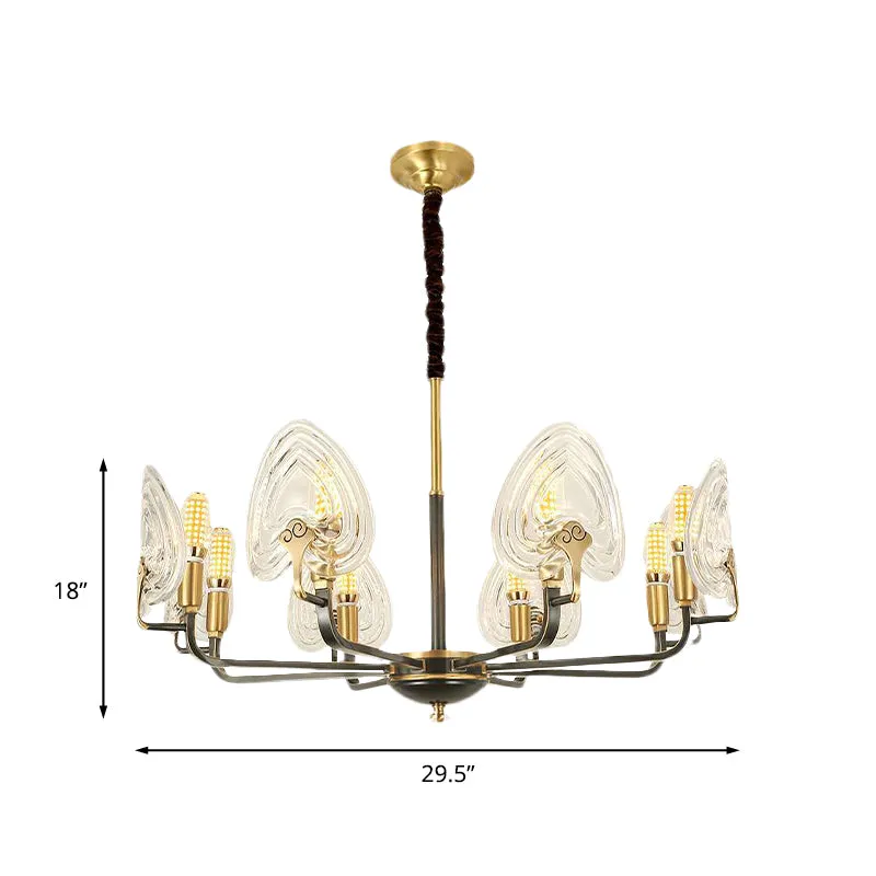 Hartvormige slaapkamer hangende kroonluchter Koloniaal helder prismatisch glas 6/8 lampen Zwart en goud plafondlamp Clearhalo