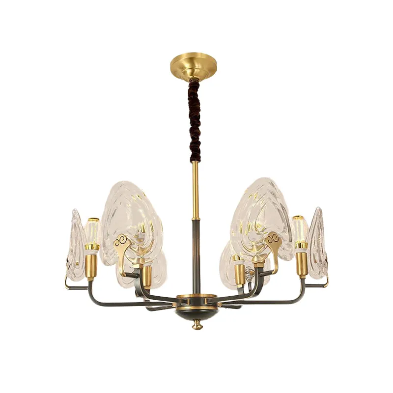 Hartvormige slaapkamer hangende kroonluchter Koloniaal helder prismatisch glas 6/8 lampen Zwart en goud plafondlamp Clearhalo