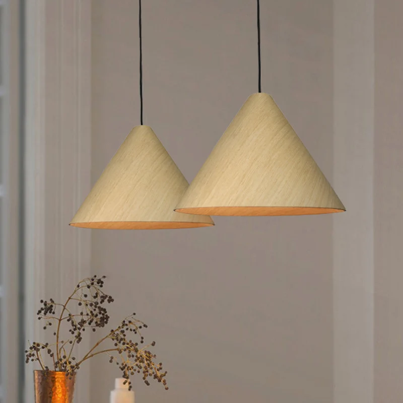 1 Head Cafe Suspension Lamp Landelijk Rood/Beige Hanglamp met conische houten kap, 10"/13" breed Clearhalo