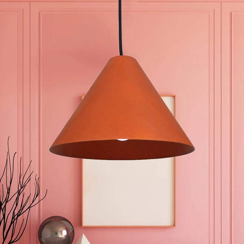 1 Head Cafe Suspension Lamp Landelijk Rood/Beige Hanglamp met conische houten kap, 10"/13" breed Clearhalo