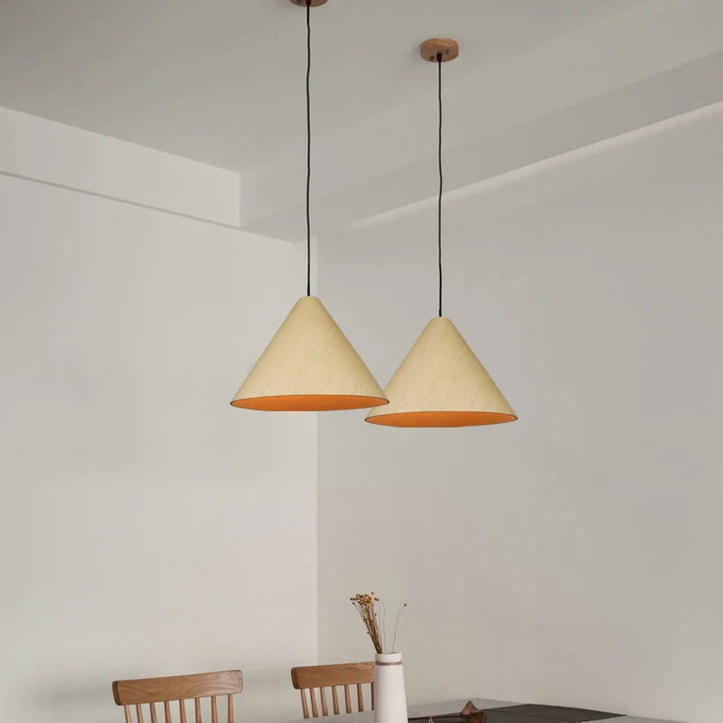 1 Head Cafe Suspension Lamp Landelijk Rood/Beige Hanglamp met conische houten kap, 10"/13" breed Clearhalo