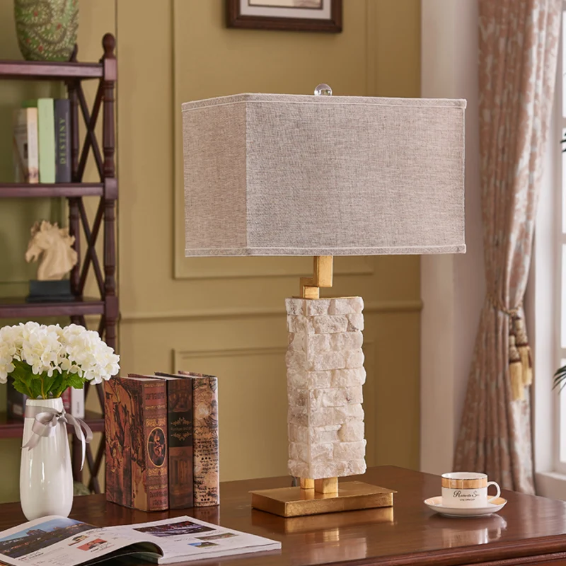 1 Head Stone Night Stand Light Traditionele vlaskleurige rechthoekige eetkamertafellamp met stoffen kap Clearhalo