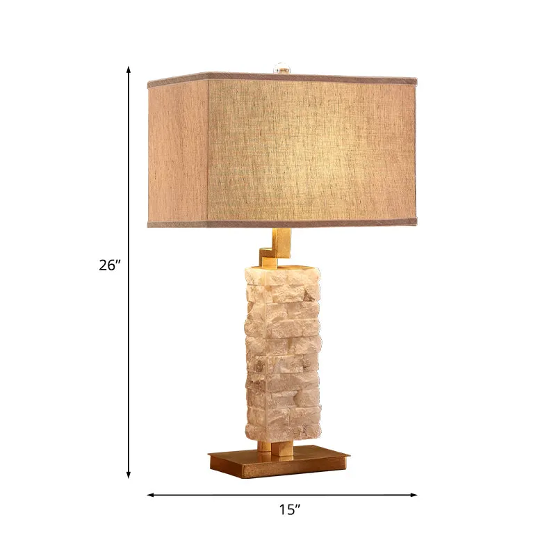 1 Head Stone Night Stand Light Traditionele vlaskleurige rechthoekige eetkamertafellamp met stoffen kap Clearhalo