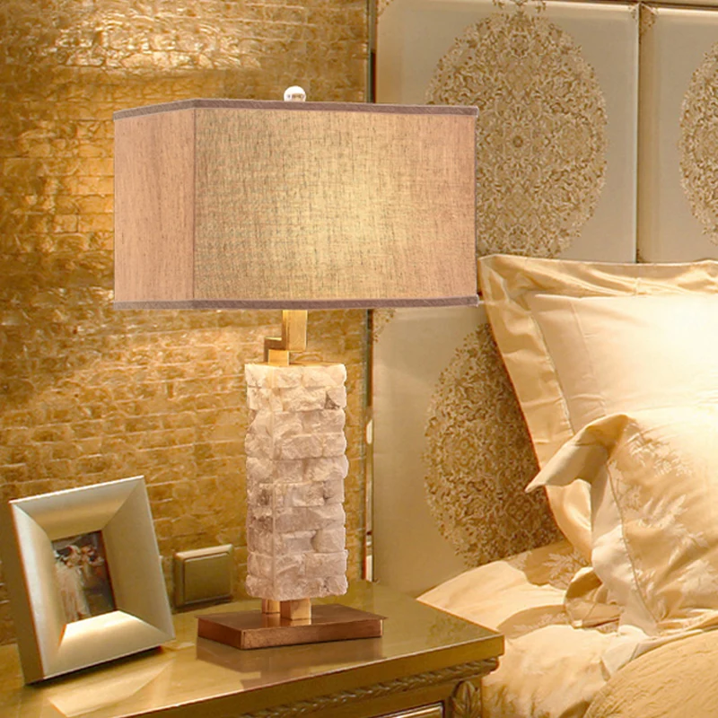 1 Head Stone Night Stand Light Traditionele vlaskleurige rechthoekige eetkamertafellamp met stoffen kap Clearhalo