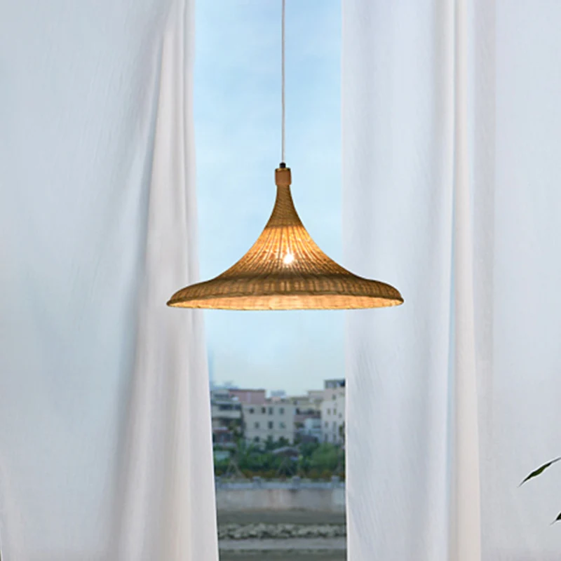 1 Head Wide Flare hanglamp Chinese bamboe hangende verlichtingsarmatuur vlas Clearhalo