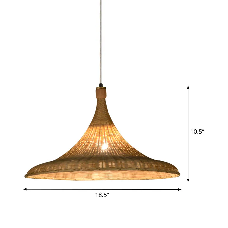 1 Head Wide Flare hanglamp Chinese bamboe hangende verlichtingsarmatuur vlas Clearhalo