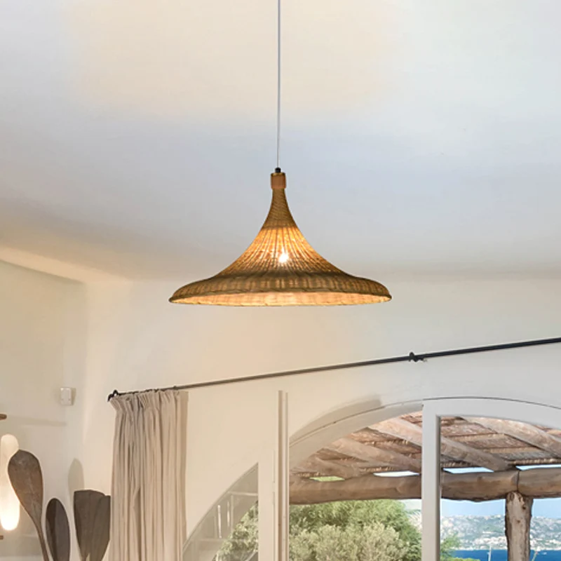 1 Head Wide Flare hanglamp Chinese bamboe hangende verlichtingsarmatuur vlas Clearhalo
