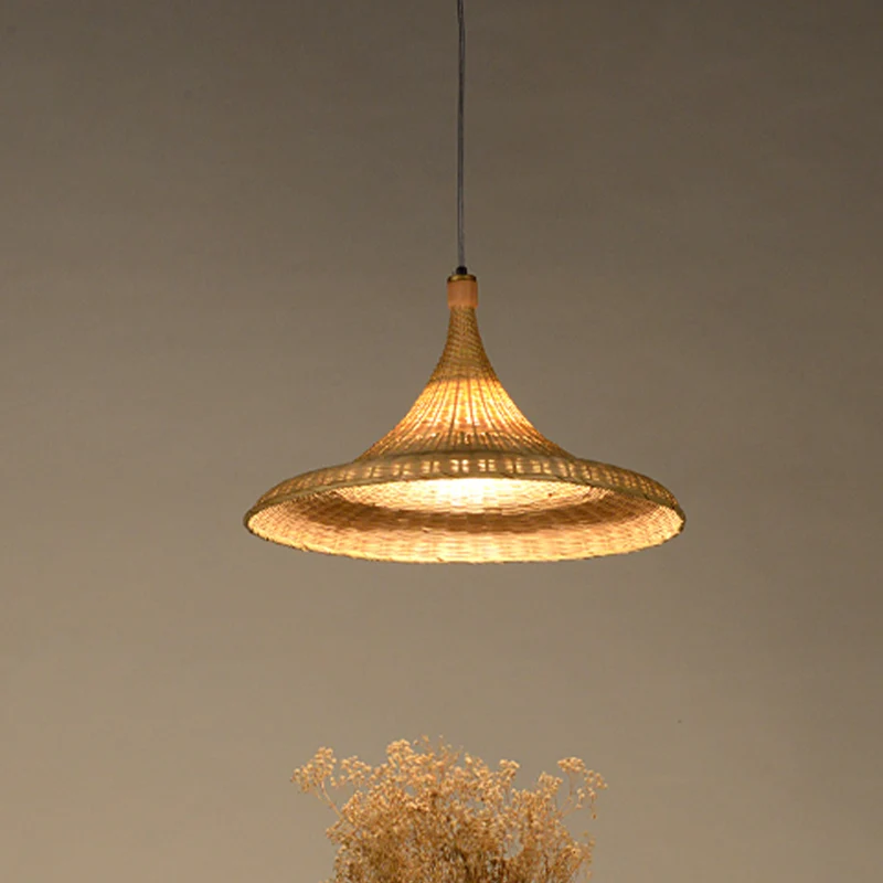 1 Head Wide Flare hanglamp Chinese bamboe hangende verlichtingsarmatuur vlas Clearhalo
