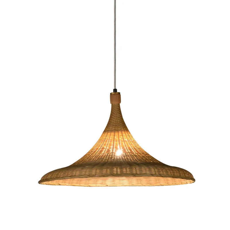 1 Head Wide Flare hanglamp Chinese bamboe hangende verlichtingsarmatuur vlas Clearhalo