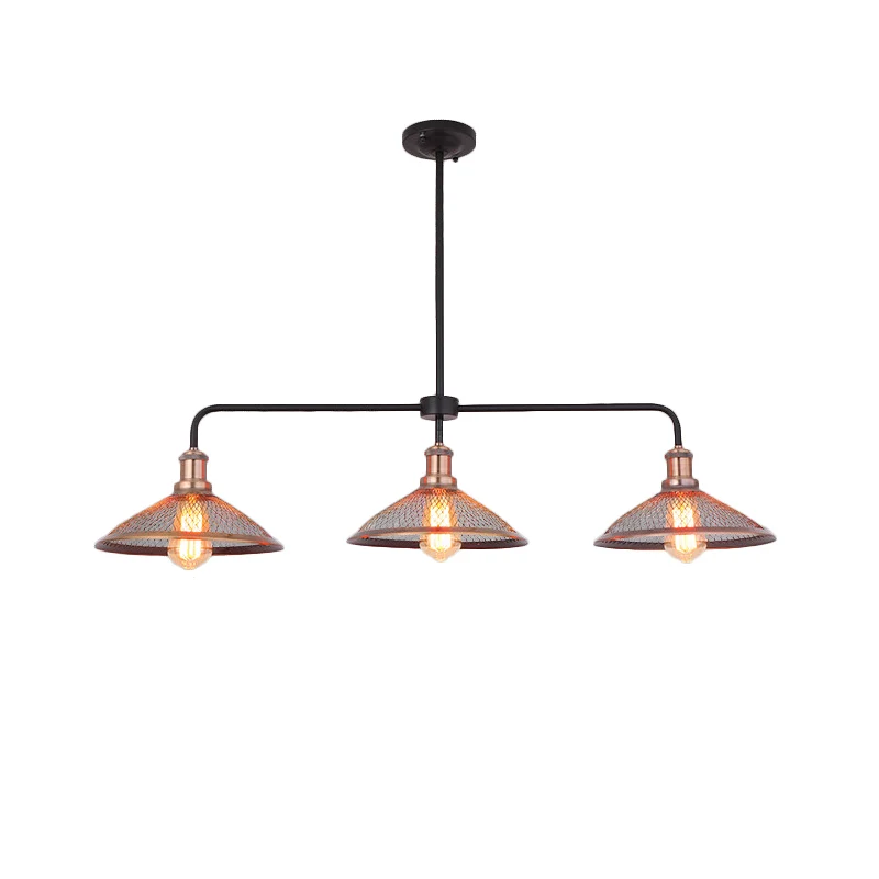 3 Heads Cage Flared Island-verlichting met gaasscherm Industrieel koper/verouderd bronzen metalen eilandhanglamp voor eetk...