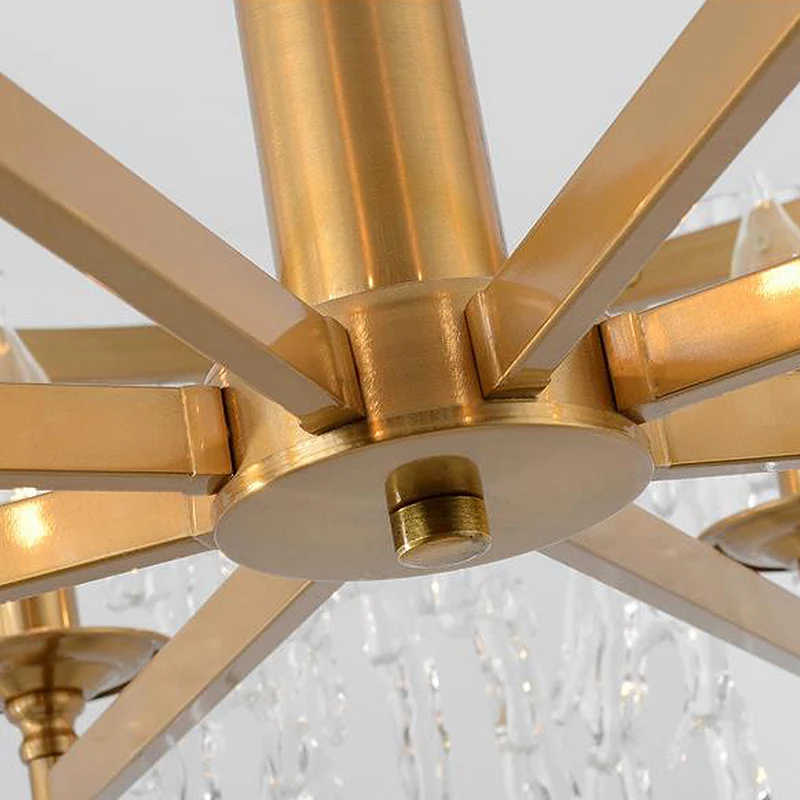 6 Heads Cascade Kroonluchterlamp Modernistisch Kristallen Plafond Hanglamp Messing voor Woonkamer Clearhalo