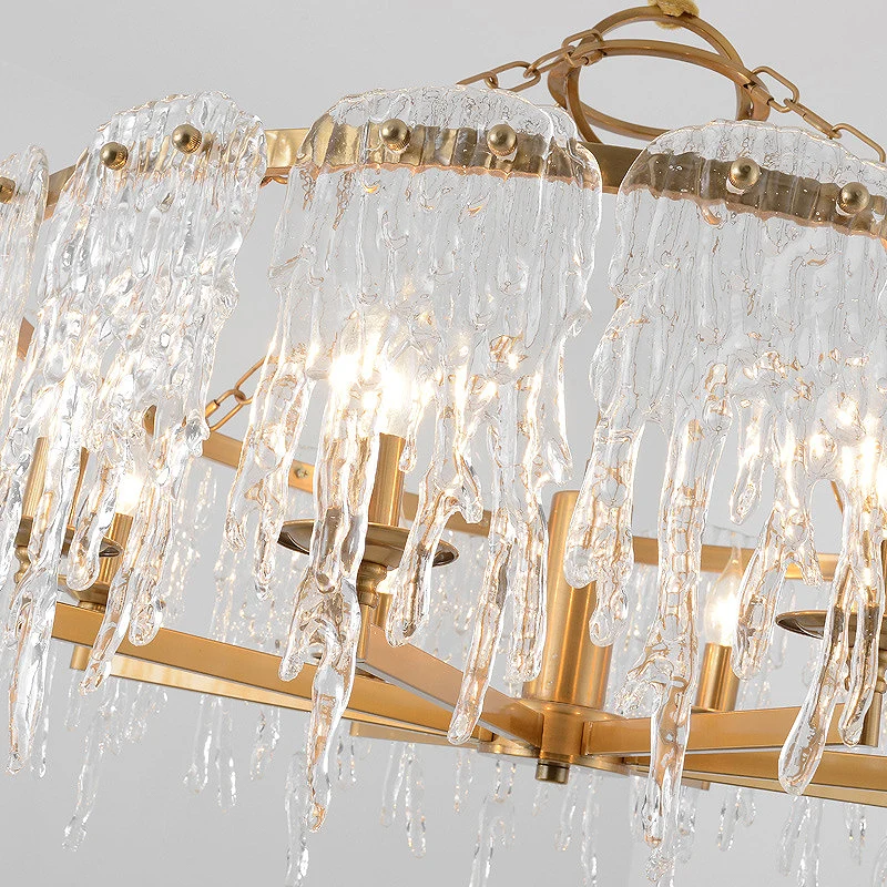 6 Heads Cascade Kroonluchterlamp Modernistisch Kristallen Plafond Hanglamp Messing voor Woonkamer Clearhalo