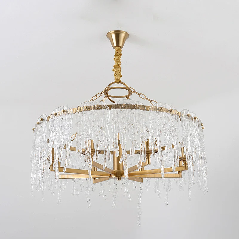 6 Heads Cascade Kroonluchterlamp Modernistisch Kristallen Plafond Hanglamp Messing voor Woonkamer Clearhalo