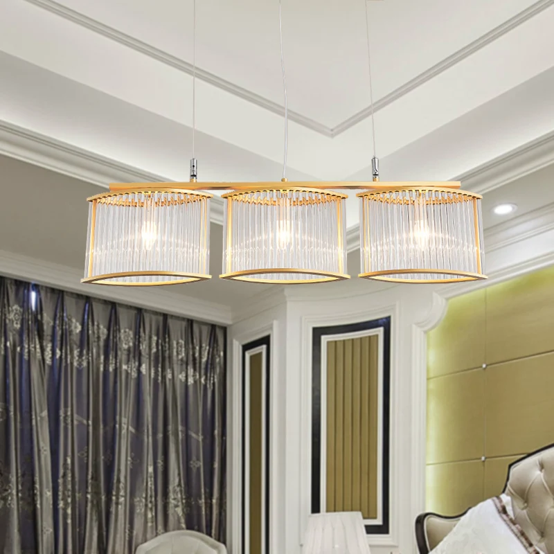 3 Heads Crystal Rod Island Light Postmoderne gouden ovale eetkamer hanglamp Clearhalo