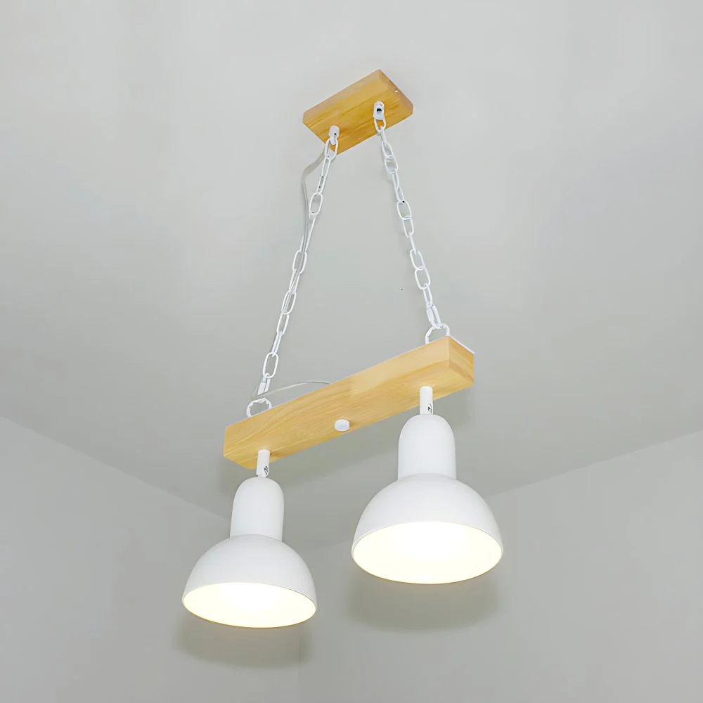 2/3 Heads Dome Island Lighting Moderne stijl Zwart/wit metalen hanglamp met houten balk voor keuken Clearhalo