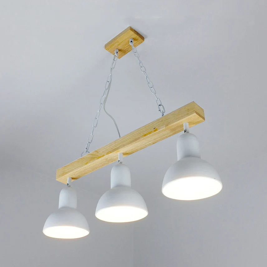 2/3 Heads Dome Island Lighting Moderne stijl Zwart/wit metalen hanglamp met houten balk voor keuken Clearhalo