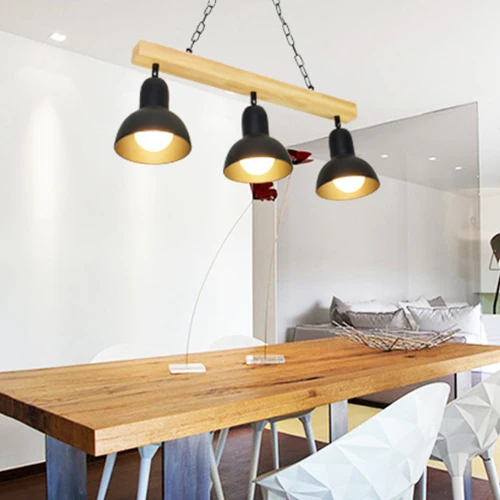2/3 Heads Dome Island Lighting Moderne stijl Zwart/wit metalen hanglamp met houten balk voor keuken Clearhalo