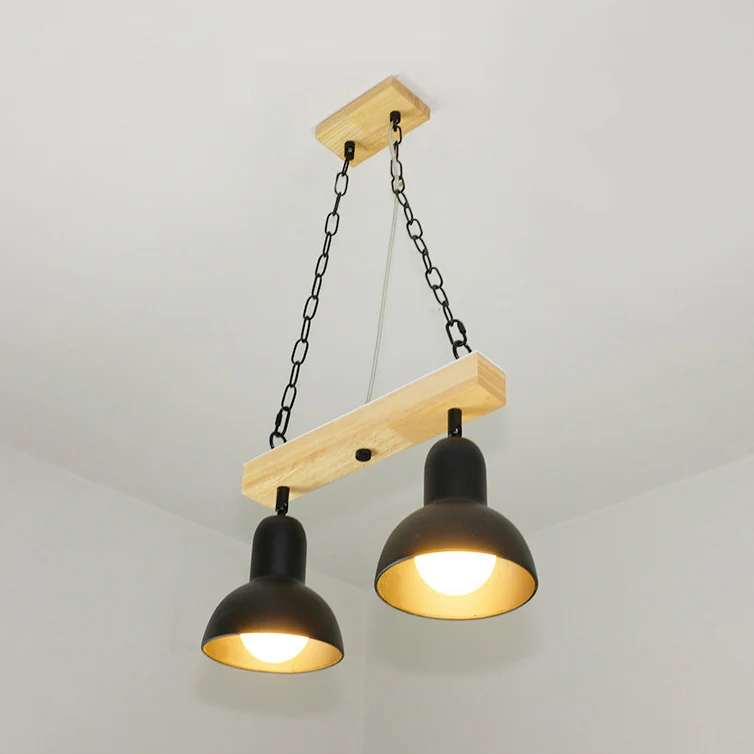 2/3 Heads Dome Island Lighting Moderne stijl Zwart/wit metalen hanglamp met houten balk voor keuken Clearhalo