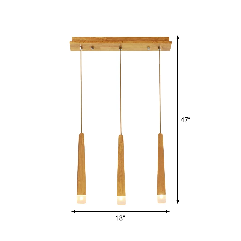 3/5 Heads Eetkamer Multi Hanglamp Minimalistische Beige Hanglamp met Vierkante Bar Houten Schaduw Clearhalo