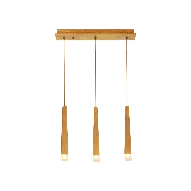 3/5 Heads Eetkamer Multi Hanglamp Minimalistische Beige Hanglamp met Vierkante Bar Houten Schaduw Clearhalo