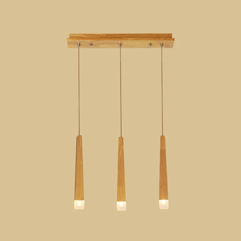 3/5 Heads Eetkamer Multi Hanglamp Minimalistische Beige Hanglamp met Vierkante Bar Houten Schaduw Clearhalo
