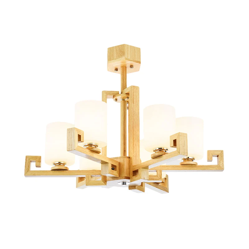 6 Heads Eetkamer Plafondkroonluchter Modernisme Beige Hanglampenset met cilindervormige witte glazen kap Clearhalo