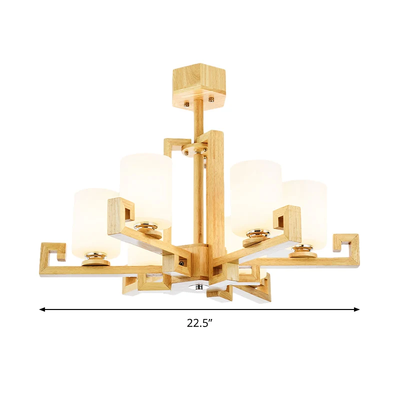 6 Heads Eetkamer Plafondkroonluchter Modernisme Beige Hanglampenset met cilindervormige witte glazen kap Clearhalo