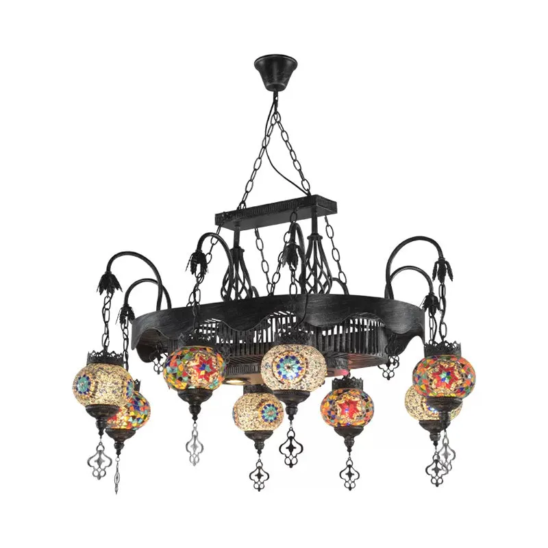 8 Heads Globe Hangende Verlichting Bohemen Ijzeren Glas--lood Kroonluchter Hanglamp voor Restaurant Clearhalo