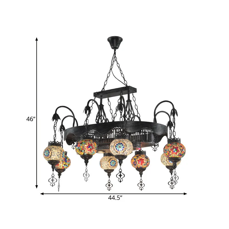 8 Heads Globe Hangende Verlichting Bohemen Ijzeren Glas--lood Kroonluchter Hanglamp voor Restaurant Clearhalo
