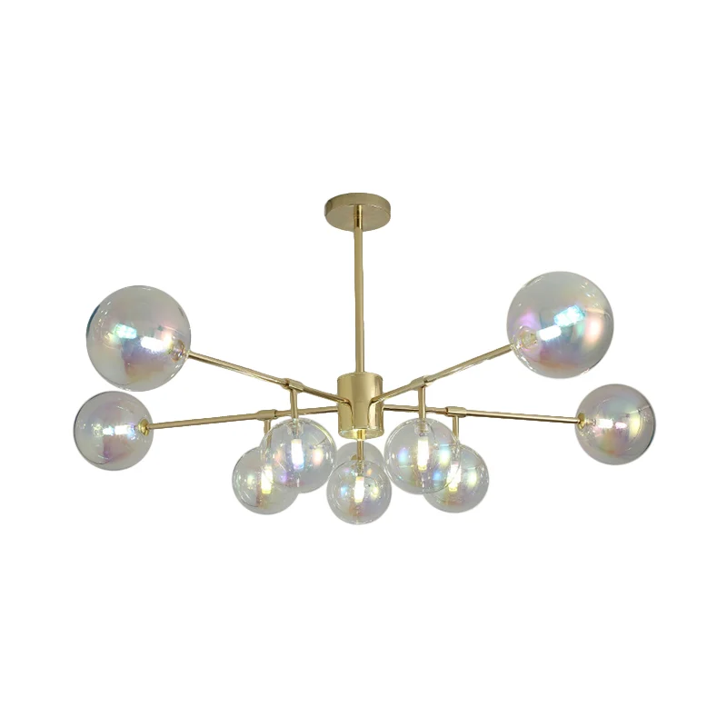 10 Heads Living Room Chandelier Lighting Modern Gold LED Pendant Lamp Sphere Rainbow Glass Shade Clearhalo