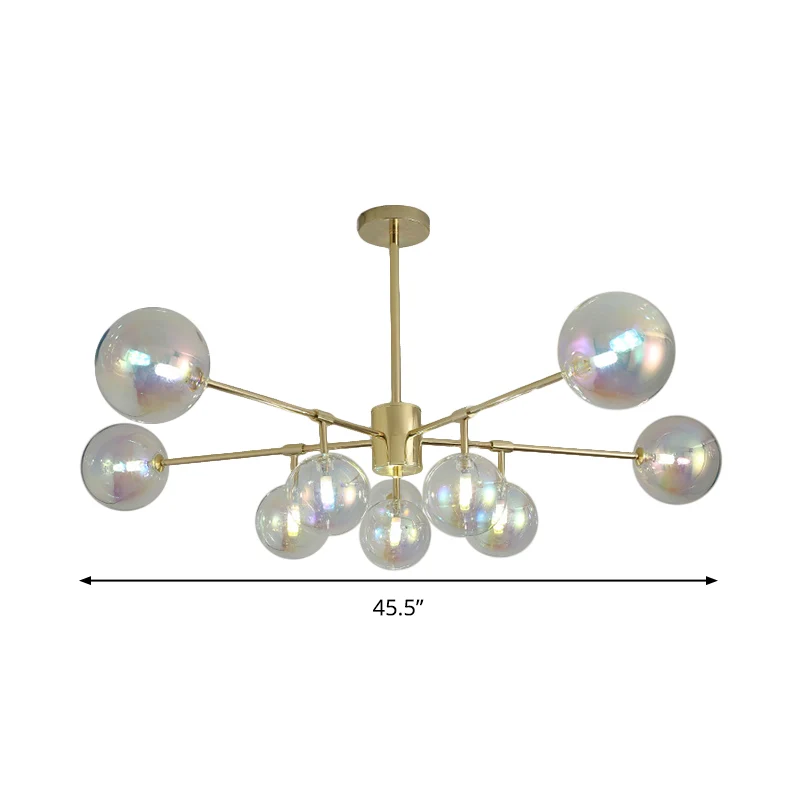 10 Heads Living Room Chandelier Lighting Modern Gold LED Pendant Lamp Sphere Rainbow Glass Shade Clearhalo