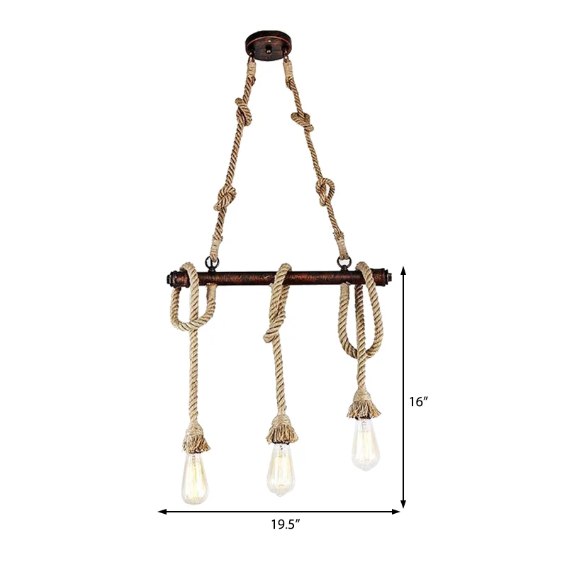 3/5 Heads Open Bulb Island Hanger Warehouse Beige Metalen Hangende Plafondlamp voor Eetkamer met Touw Omwikkeld Accent Cle...