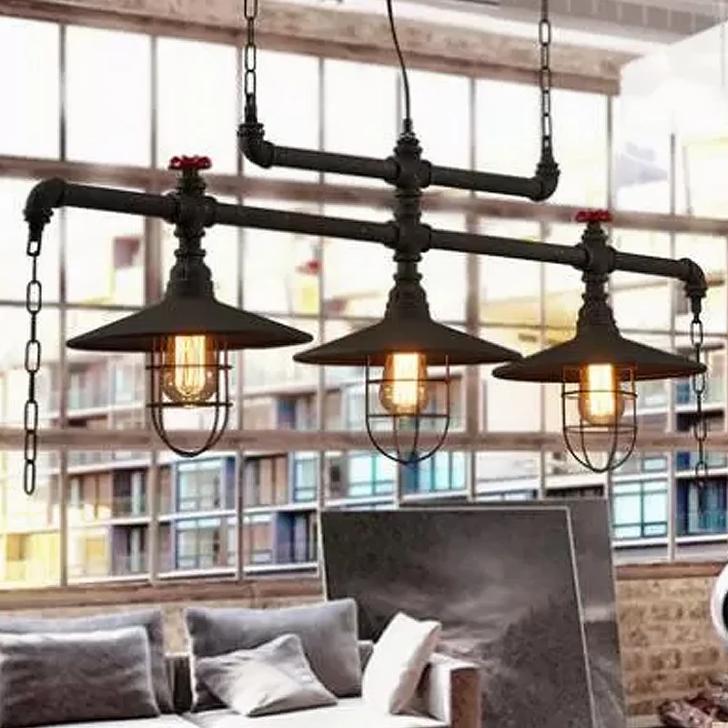 2/3 Heads Schotel Eilandverlichting Steampunk Zwart Ijzer Hanglamp met Kooi en Ketting Deco Clearhalo