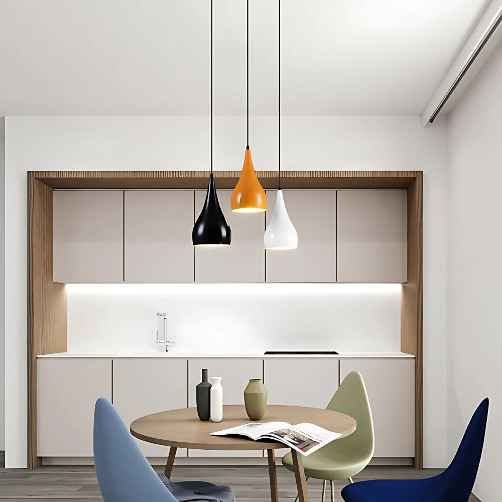 3 Heads Teardrop hanglamp moderne stijlvolle veelkleurige metalen plafondlamp voor eettafel Clearhalo