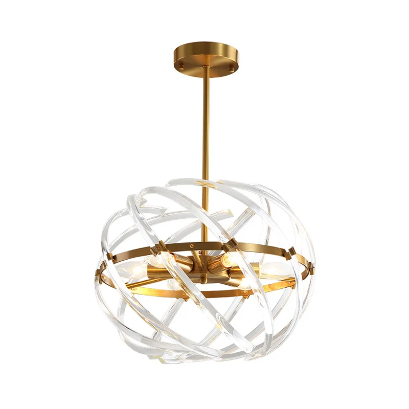 Hedendaagse bol hangende kroonluchter metaal 6 lampen hanglamp goud met kristallen buiskooi voor eetkamer Clearhalo