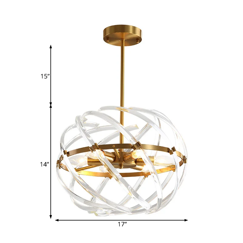 Hedendaagse bol hangende kroonluchter metaal 6 lampen hanglamp goud met kristallen buiskooi voor eetkamer Clearhalo
