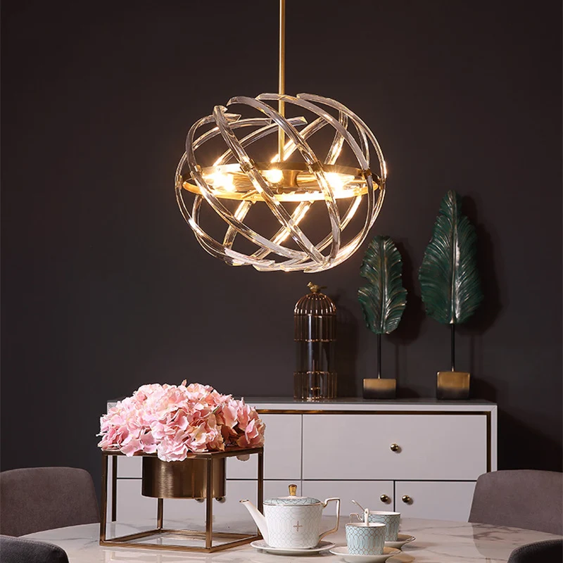 Hedendaagse bol hangende kroonluchter metaal 6 lampen hanglamp goud met kristallen buiskooi voor eetkamer Clearhalo