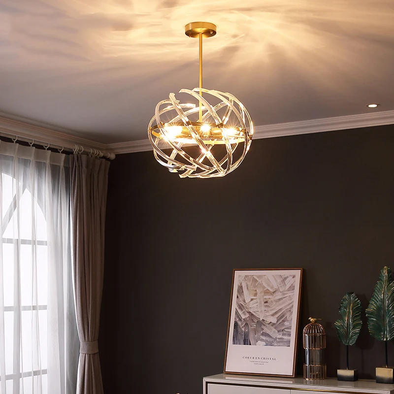 Hedendaagse bol hangende kroonluchter metaal 6 lampen hanglamp goud met kristallen buiskooi voor eetkamer Clearhalo