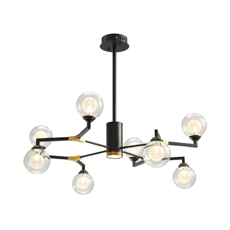 Hedendaagse bolkroonluchterlamp helder glas 8/10 koppen hangende verlichtingsarmatuur zwart Clearhalo