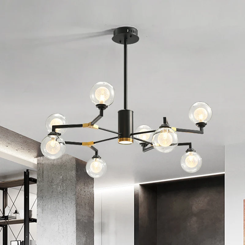 Hedendaagse bolkroonluchterlamp helder glas 8/10 koppen hangende verlichtingsarmatuur zwart Clearhalo