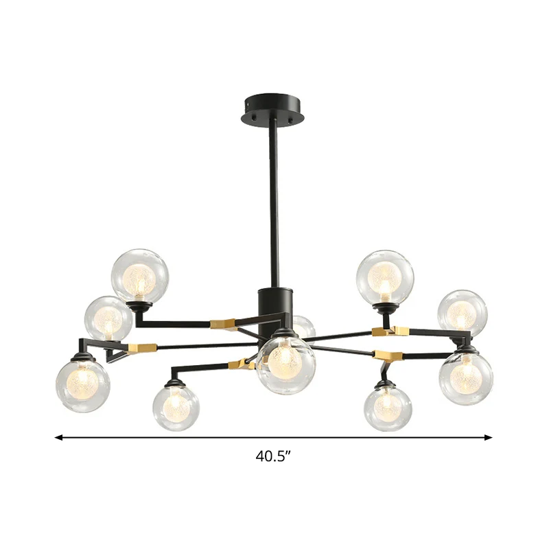 Hedendaagse bolkroonluchterlamp helder glas 8/10 koppen hangende verlichtingsarmatuur zwart Clearhalo